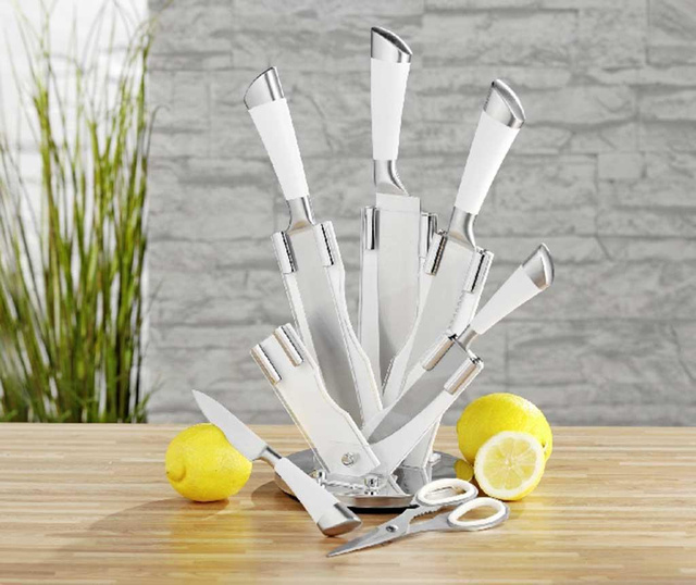 Комплект 5 ножа, кухненски ножица и поставка Quasere