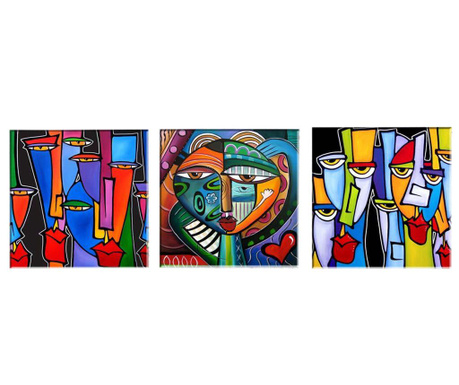 Set 3 tablouri Tablo Center, Picasso, canvas imprimat din 100% bumbac, 30x30 cm