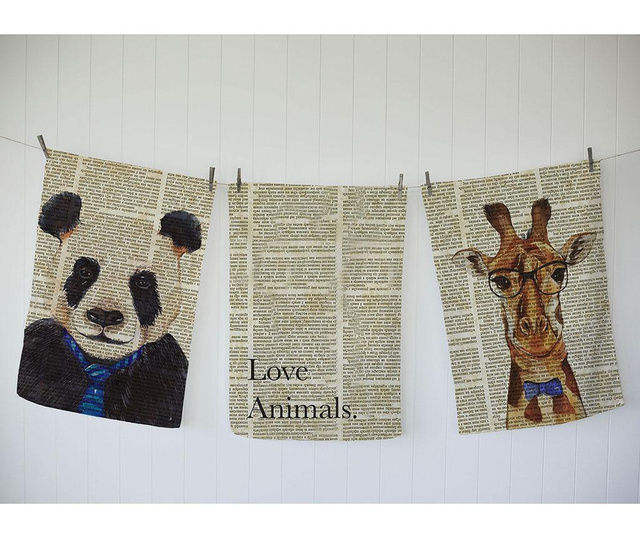 Комплект 3 кухненски кърпи Love Animals 50x70 см