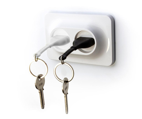 Set 2 obeskov za ključe in držalo za ključe Double Unplug Black White