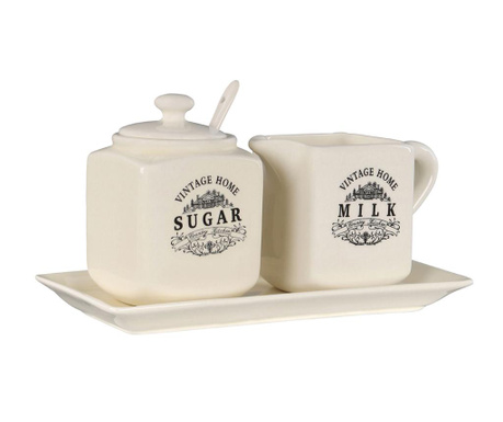 Set posuda za šećer, vrč za mlijeko i držač Vintage Home Cream