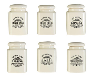 Set 6 posuda za spremanje začina s  poklopcem Vintage Home Cream
