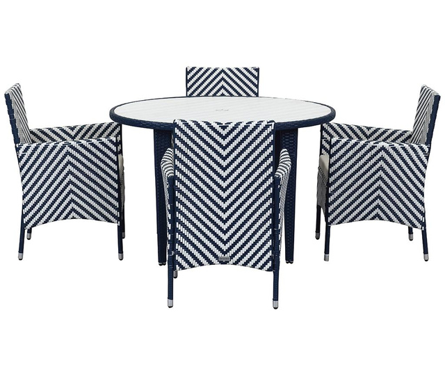 Комплект маса и 4 стола за екстериор Malaga Stripes Navy White