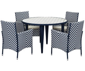 Комплект маса и 4 стола за екстериор Malaga Stripes Navy White