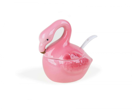 Zestaw cukierniczka z pokrywką i łyżeczka Sweet Flamingo 0.15