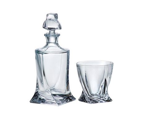 Set sticla cu dop si 6 pahare pentru whiskey Crystalite Bohemia Czech Republic, Glory Crystalite, sticla cristalina