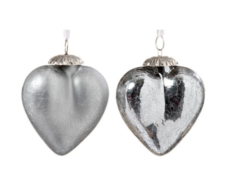 Комплект 2 висящи декорации Crackle Hearts Silver M