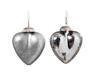 Комплект 2 висящи декорации Crackle Hearts Silver S