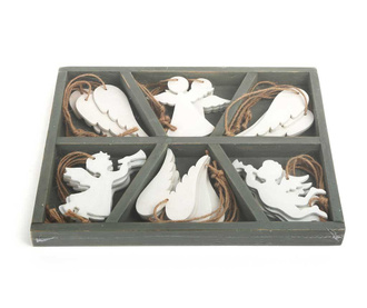Set of 18 suspended Advent decorations Angel White