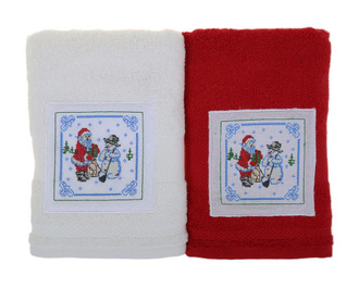 Santa and Snowman White and Red 2 db Fürdőszobai törölköző 50x100 cm
