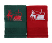 Set 2 prosoape de baie Sled with Reindeer Green and Red 50x100 cm