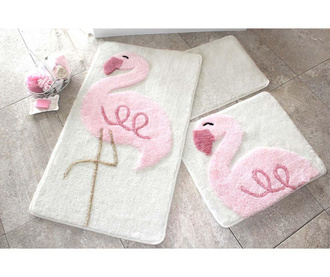 Set 3 covorase de baie Chilai Home, Pink Flamingos, fibre acrilice antibacteriene