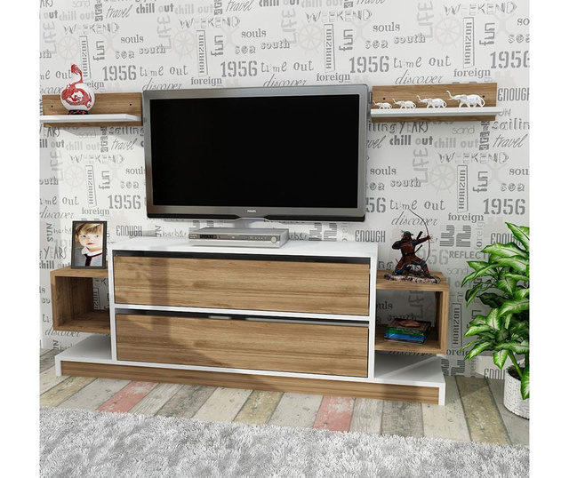 Magic White and Walnut TV komód és 2  db fali polc