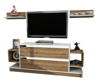 Set TV komode in 2 polic Magic White and Walnut