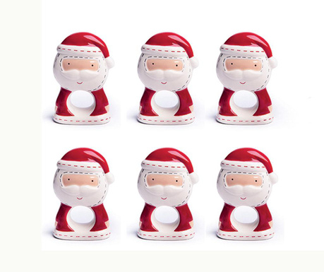Set 6 inele pentru servete Excelsa, Cute Santa, ceramica, 8x6x10 cm