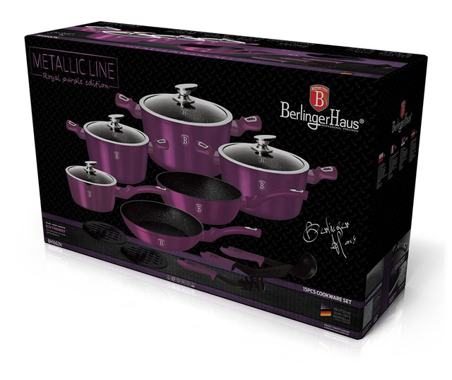 15-delni set posode za kuhanje Metallic Royal Purple