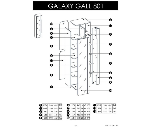 Viseči element z ogledalom Galaxy Tall Graphite