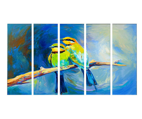 Set 5 tablouri Tablo Center, Parrot, canvas imprimat din bumbac, 30x90 cm, Multi Color