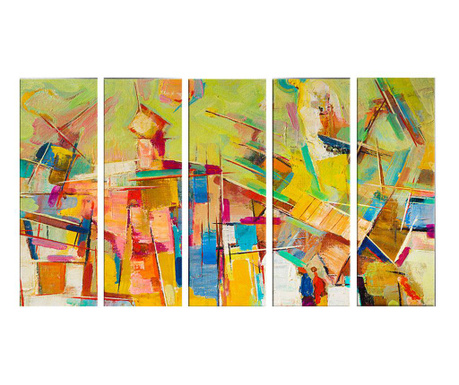 Set 5 tablouri Tablo Center, Lines, canvas imprimat din bumbac, 30x90 cm, Multi Color
