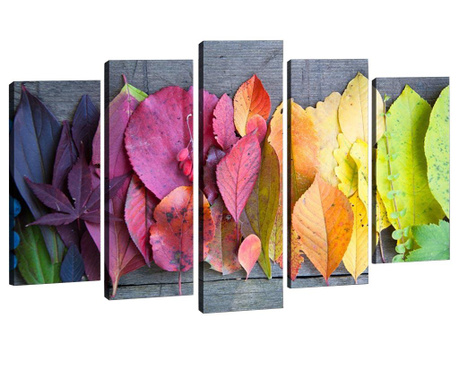Set 5 tablouri Tablo Center, 3D Gradient Leaves, canvas imprimat cu efect 3D din 100% bumbac