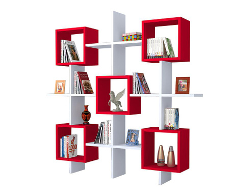 Biblioteca Oyo Concept, Lara Red, placa fibrolemnoasa de inalta densitate (HDF), 130x20x130 cm, alb/rosu
