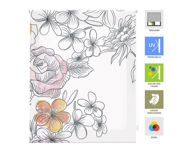 Jaluzea tip rulou Blindecor, Japan Blossom, poliester imprimat digital, 120x180 cm