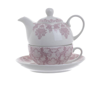 Royal Pink White Teáskanna csészével és kistányérral