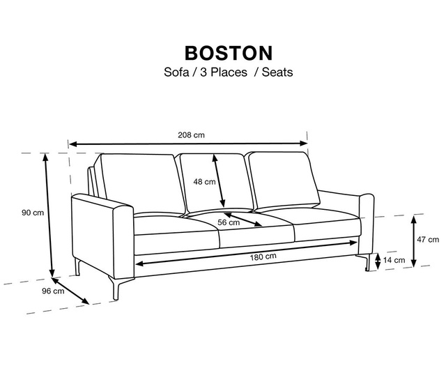 Boston Turquoise Háromszemélyes Kanapé