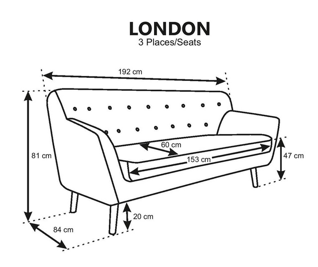 London Poly Taupe Háromszemélyes kanapé