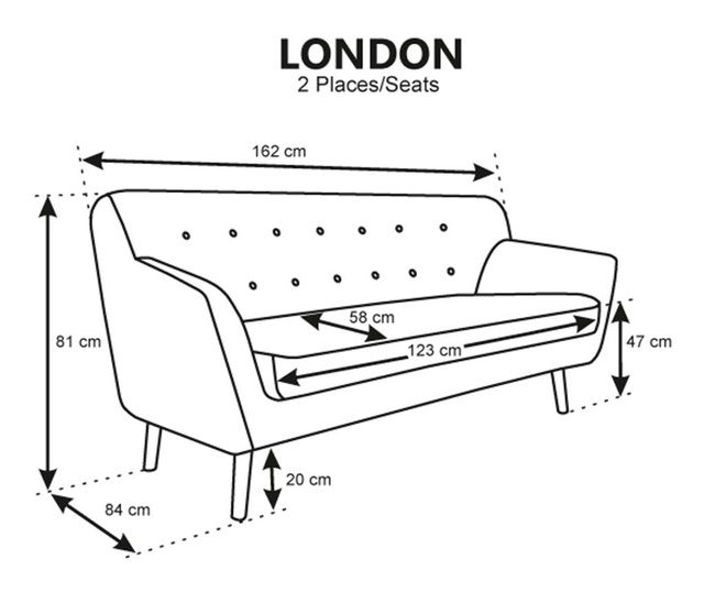 London Poly Anthracite Kétszemélyes kanapé