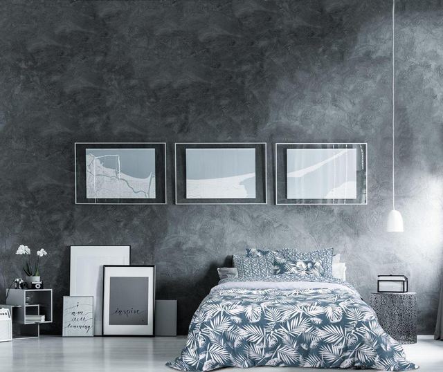 Спален комплект Single Satin Palm Beach Navy Blue