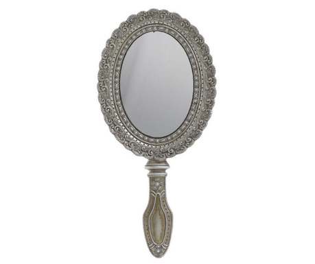 Oglinda de mana Inart, Libby Silver, polirasina, 25x12x1 cm, gri argintiu
