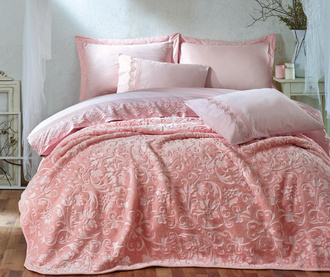 Set posteljina i deka King Ranforce Supreme Emboss Pink