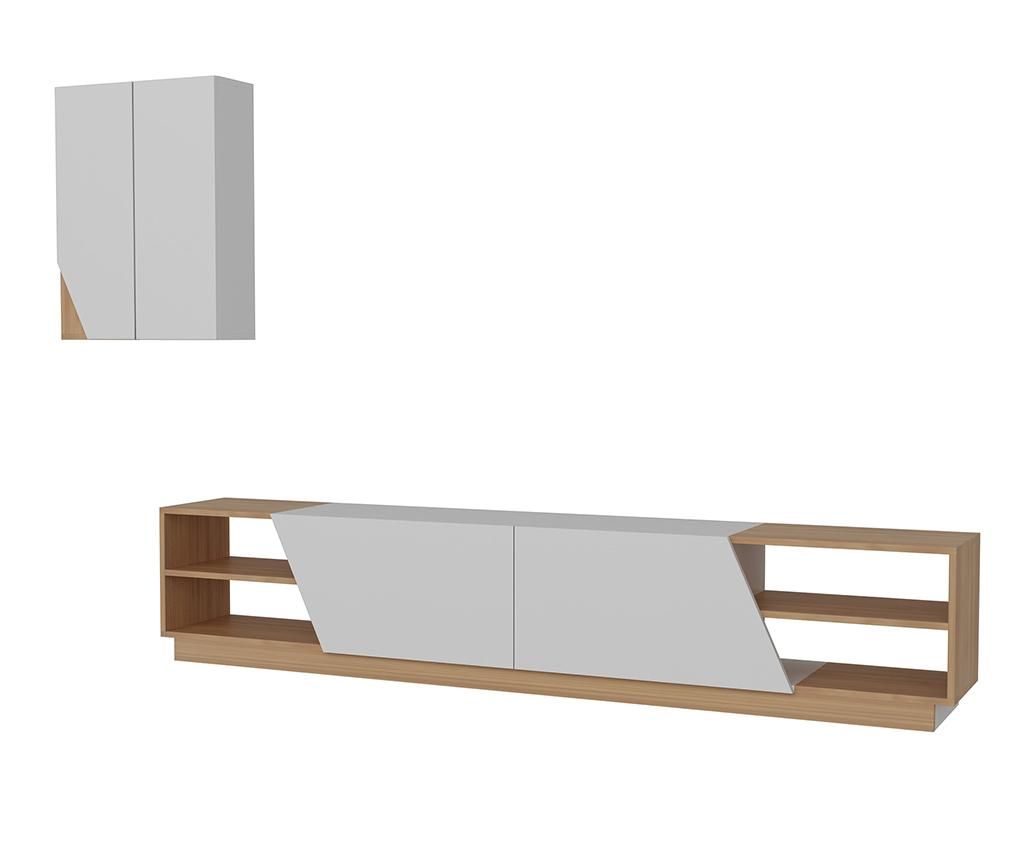 Living Room TV Stand and Wall Shelf Set - Zebra White Brown