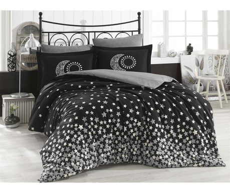 Lenjerie de pat King Poplin Hobby, Stars Black, poplin din bumbac (tesatura lucioasa cu aspect mercerizat), negru, 200x220