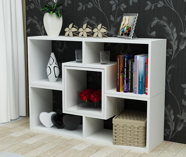 Corp biblioteca Wooden Art, Beled White, PAL melaminat, 76x105x30 cm