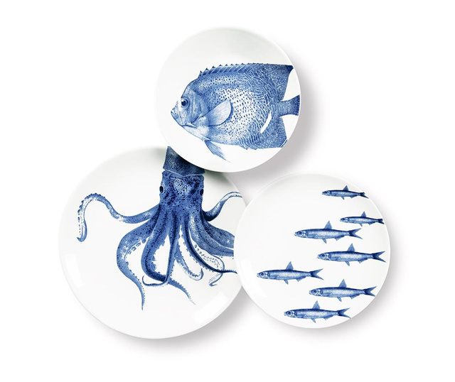 Set de masa 3 piese Excelsa, Flore et Faune Ocean, ceramica, 20x30x21 cm