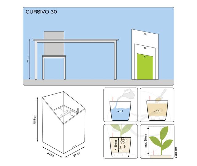 Комплект саксия с напоителна система и поставка Cursivo Taupe Gloss S