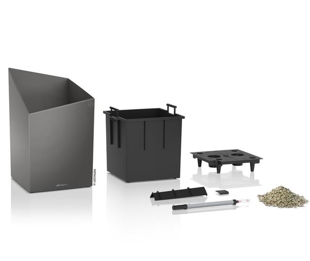 Комплект саксия с напоителна система и поставка Cursivo Charcoal Metallic M