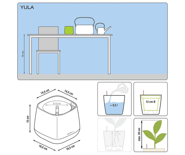 Yula Grey Virágcserép kanócos önlocsoló rendszerrel