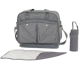 Set - torba, zložljiva podloga za previjanje in držalo za stekleničko Life Grey