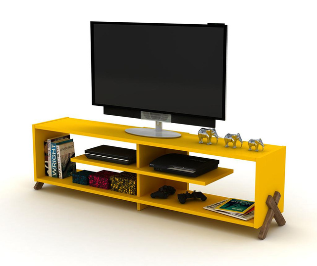 Comoda TV Rafevi, Kipp Walnut Yellow, structura din PAL, 145x31x39 cm, galben/maro