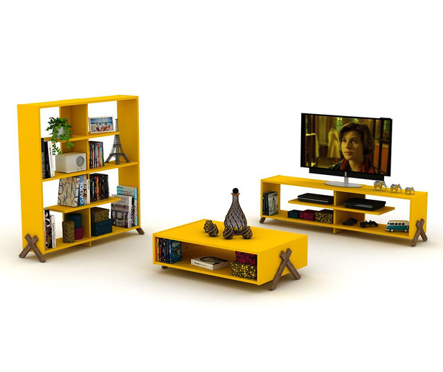 Comoda TV Rafevi, Kipp Walnut Yellow, structura din PAL, 145x31x39 cm, galben/maro