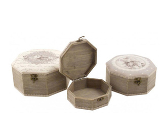 Set 3 cutii cu capac Disraeli, Romantic, lemn de paulownia