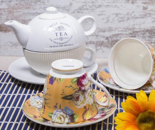 Сервиз 2 чашки и 2 чинийки Tea Orange Flowers