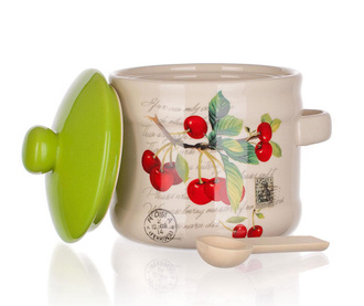 Recipient cu capac si lingurita Banquet, Cherry, ceramica, multicolor, 400 ml