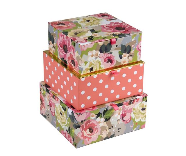Set 3 škatel s pokrovom Marble Blossom