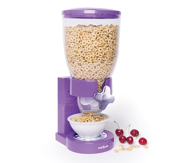 Dispenser pentru cereale Excelsa, Good Morning Lilac, plastic ABS, 20x18x34 cm