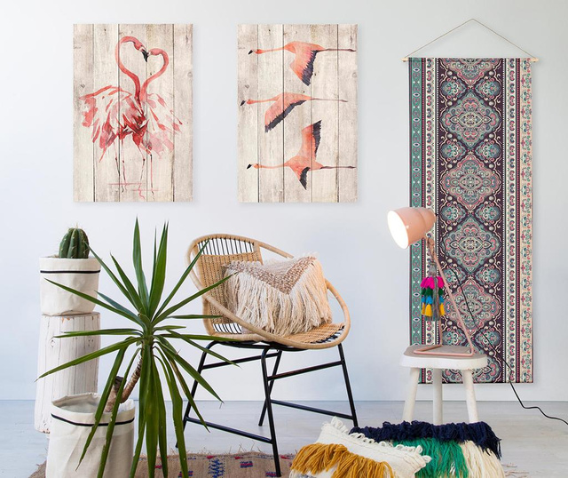 Tablou Madre Selva, Love Flamingo, lemn de pin imprimat, 40x60 cm