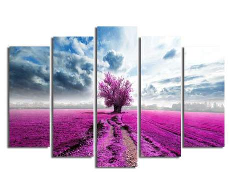 Set 5 tablouri Bonanza, Purple Fields, panza imprimata, 70x105x70 cm